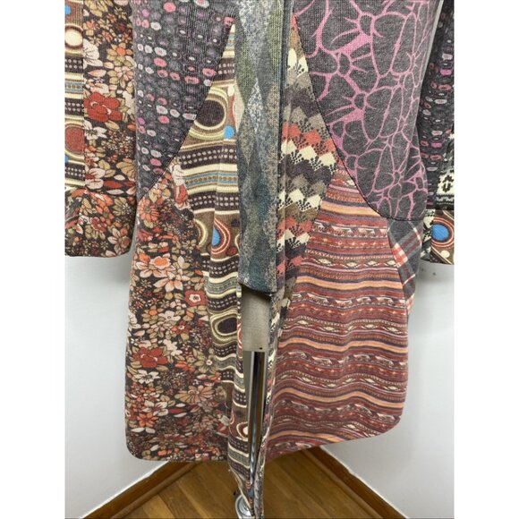 Sacred Threads Cardigan Womens M Open Front Boho Artsy Mixed Prints Asymmetrical - Picture 4 of 8